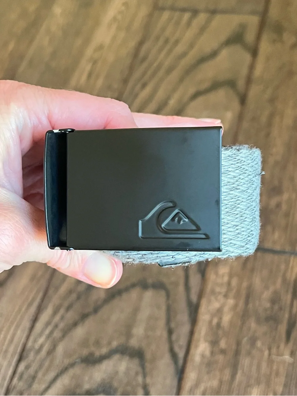 Boys Reversible Quiksilver Black Logo Buckle with Gray Webbed Belt